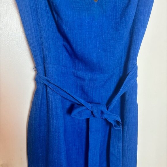 Ellen Tracy Linen Sheath Dress w/ Gold Embellished neckline - Size 8 - Picture 3 of 9